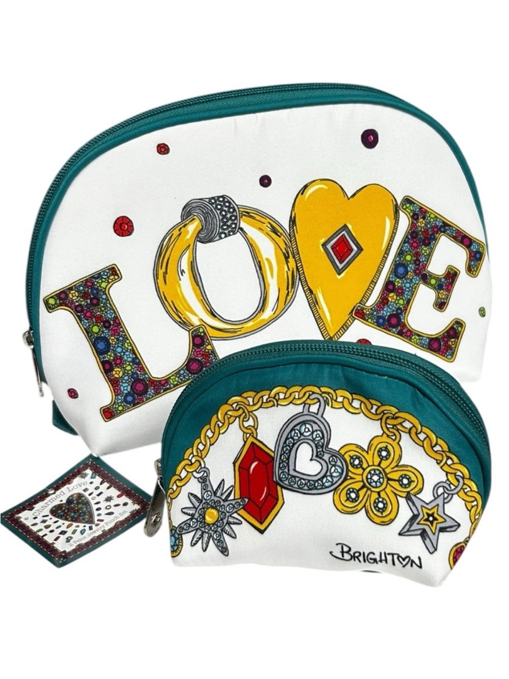 Brighton Teal & White "LOVE" Cosmetic Pouch Set